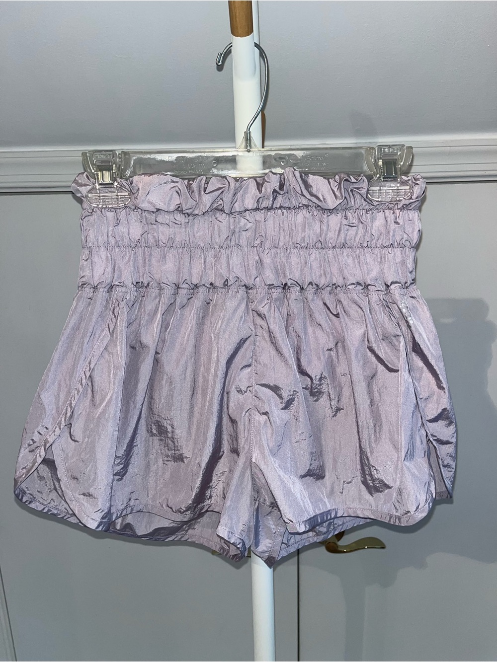 FP Movement by Free People Lilac Shimmer Smocked-Waist Athletic Shorts